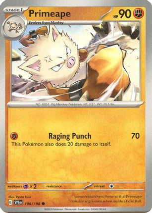 Primeape 108/198  - Reverse Holofoil SV01 Scarlet & Violet Base Set - Common