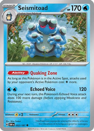 Seismitoad 052/197  SV03 Obsidian Flames - Uncommon