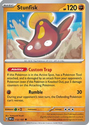 Stunfisk 112/197  - Reverse Holofoil SV03 Obsidian Flames - Uncommon