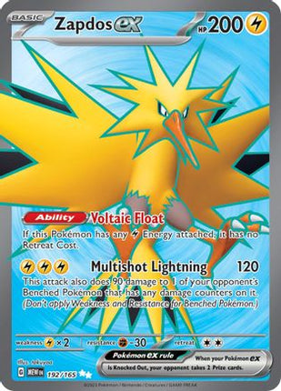 Zapdos ex 192/165  - Holofoil SV Scarlet & Violet 151 - Ultra Rare
