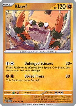 Klawf 105/182  - Reverse Holofoil SV04 Paradox Rift - Uncommon