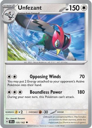 Unfezant 135/162  - Reverse Holofoil SV05 Temporal Forces - Uncommon