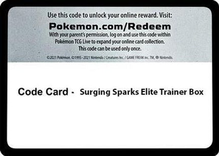 Code Card - Surging Spark Elite Trainer Box  SV08 Surging Sparks - Code Card