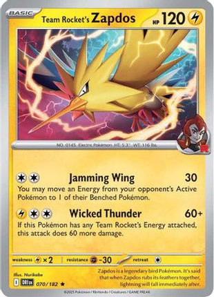 Team Rocket's Zapdos 070/182  - Holofoil SV10 Destined Rivals - Rare