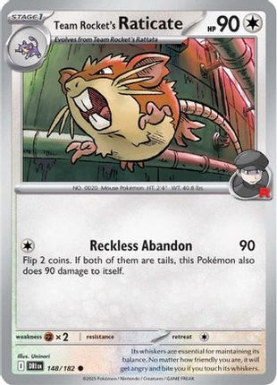 Team Rocket's Raticate 148/182  - Reverse Holofoil SV10 Destined Rivals - Common
