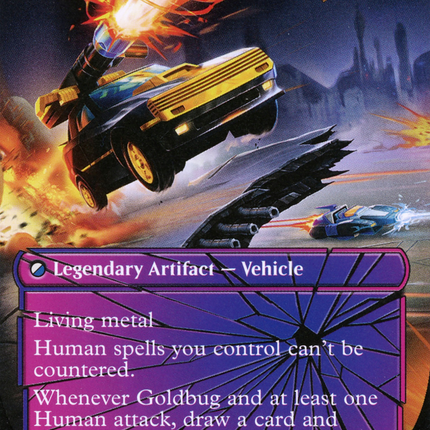 Goldbug, Humanity's Ally // Goldbug, Scrappy Scout (BOT-025) - Transformers: (shatteredglass, convertdfc) (Borderless) Foil