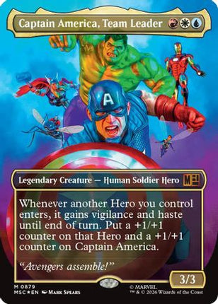 Captain America, Team Leader (Borderless) (Surge Foil) (MSC-879) - Commander: Marvel Super Heroes Foil