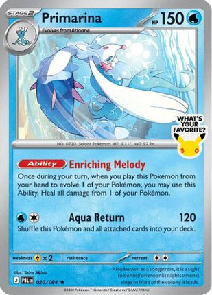 Primarina 020/084  - Holofoil Miscellaneous Cards & Products - Rare