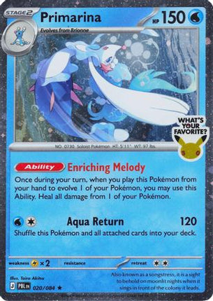 Primarina 020/084  - Holofoil Miscellaneous Cards & Products - Rare