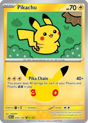 Pikachu 034/128  - Holofoil ME 30th Celebration - None