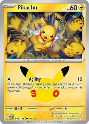 Pikachu 044/128  - Holofoil ME 30th Celebration - None