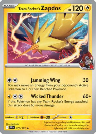 Team Rocket's Zapdos 070/182  Deck Exclusives - Rare