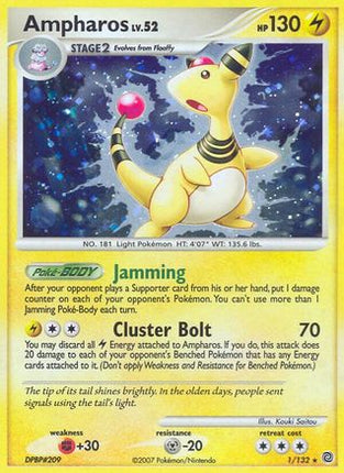 Ampharos 001  - Reverse Holofoil Secret Wonders - Holo Rare