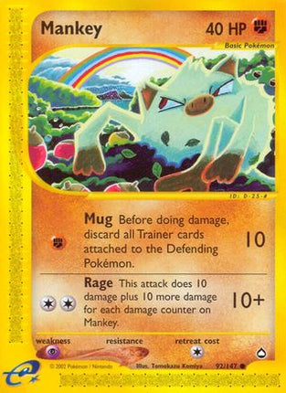 Mankey 092  - Reverse Holofoil Aquapolis - Common