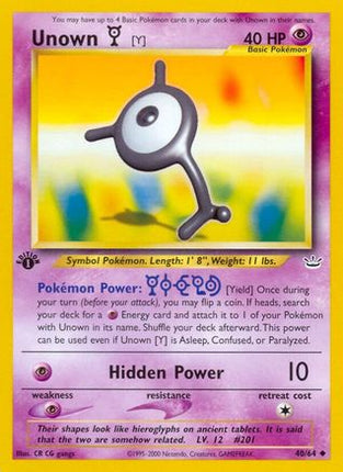 Unown [Y] 040  - 1st Edition Neo Revelation - Uncommon