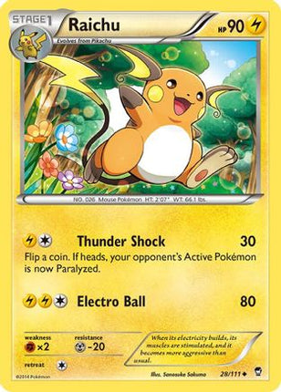 Raichu 028/111  - Reverse Holofoil XY  Furious Fists - Uncommon