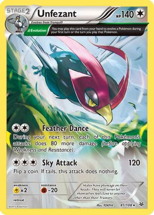 Unfezant (81 Delta) 081/108  - Reverse Holofoil XY  Roaring Skies - Rare